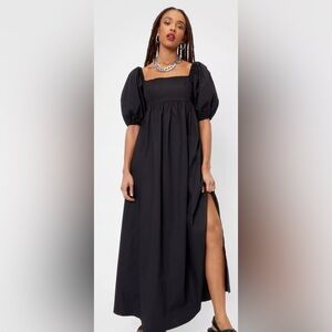 Nasty Gal Black Puff Sleeve Poplin Smock Maxi Dress Sz 6 NWT